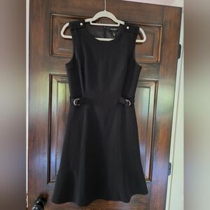 White House Black Market Black Mini Dress with Buckle Accents